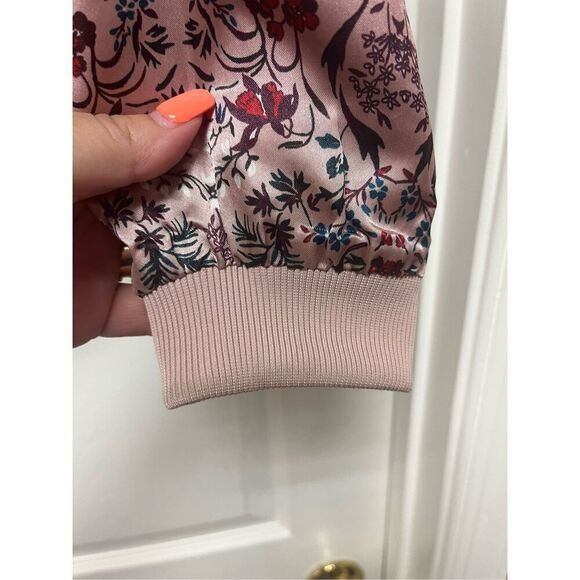 Pink & Burgundy Satin Floral Reversible Baseball Jacket sz M EUC - Picture 5 of 9